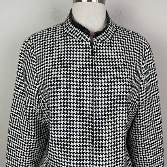 Pendleton Black White Houndstooth Wool Lambskin Trim Blazer 8 - Picture 3 of 8